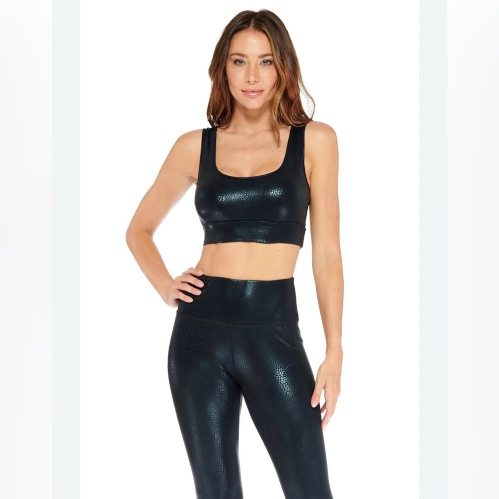 Electric Yoga Black  crocodile gloss Textured Sports Bra